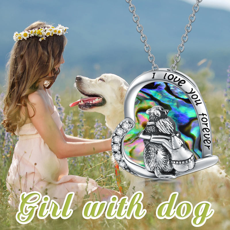 Mothers Day Gifts 925 Sterling Silver Dog Necklace Dog Pendant Necklace for Girls Dog Memorial Jewelry Gifts for Women Dog Lovers Abalone Dog Necklace - PawsPlanet Australia
