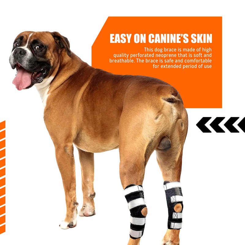 NeoAlly - 3-in-1 Long Rear Leg Hock Brace, Dog Leg Brace for Rear Leg with Rigid & Spring Inserts, Hock and Ankle Support, Dog Leg Sleeve with Reflective Straps, XL, 1 Pair X-Large