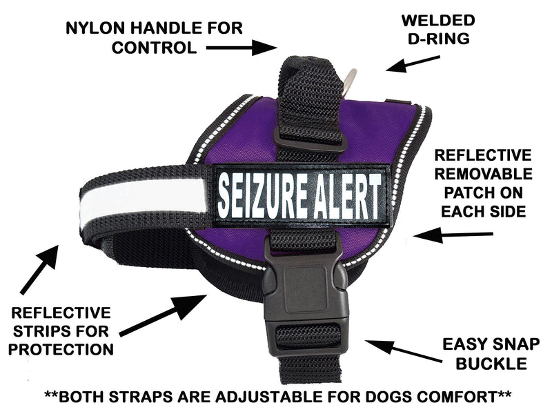 Seizure Alert Nylon Dog Harness Vest. Purchase Comes with 2 Reflective Seizure Alert pathces. Please Measure Your Dog Before Ordering Girth 19-25" Purple - PawsPlanet Australia