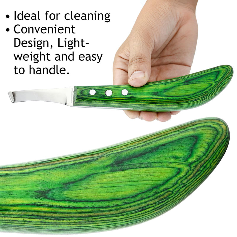 – Super Sharp Hoof Knife | Stainless Steel Blade with Wooden Handle | Professional Farrier Hoof Trimming Tool for Horses & Equine Hoof Care (Green Right-Hand) Green Right-Hand