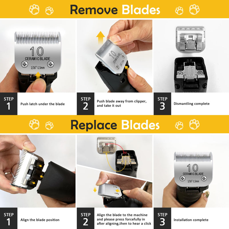 10# Pet Grooming Clipper Replacement Blades, Detachable Blade Compatible with Andis/wahl/Oster Dog Clippers,10 Blade 1/16-inch, Made of Ceramic & Stainless Steel Blade - PawsPlanet Australia