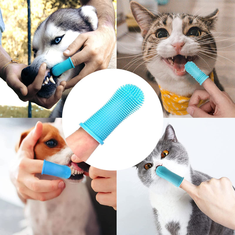 4 Pieces Soft Silicone Pet Finger Toothbrush, Dogs Cats Finger Toothbrush, Silicone Cat Teeth Cleaner, Blue