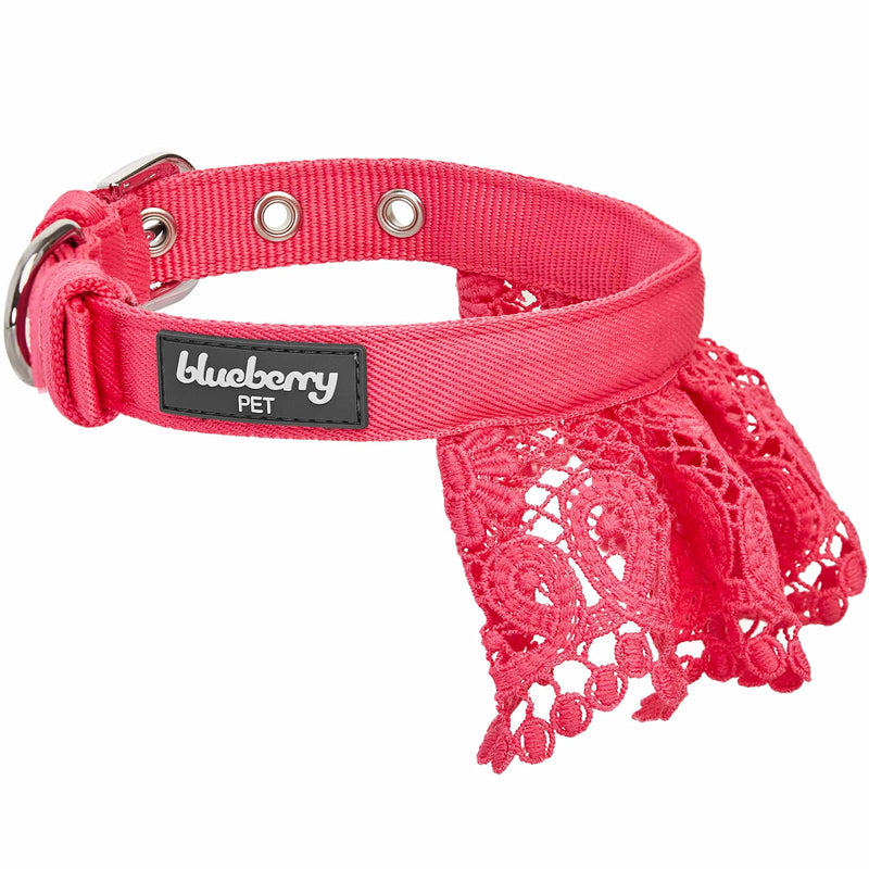 Blueberry Pet Floral Lace Adjustable Dog Collar in French Pink with Metal Buckle, Neck 13-16.5", for Medium Breed - PawsPlanet Australia