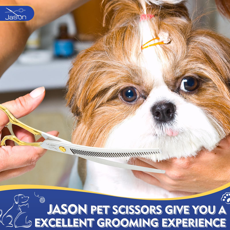JASON Curved Thinner Dog Scissors - Ergonomic Updated Dog Grooming Scissors Sharp Curved Blender Dog Shears 440C Stainless Steel Grooming Shears Professional Pet Shears for Groomer - PawsPlanet Australia