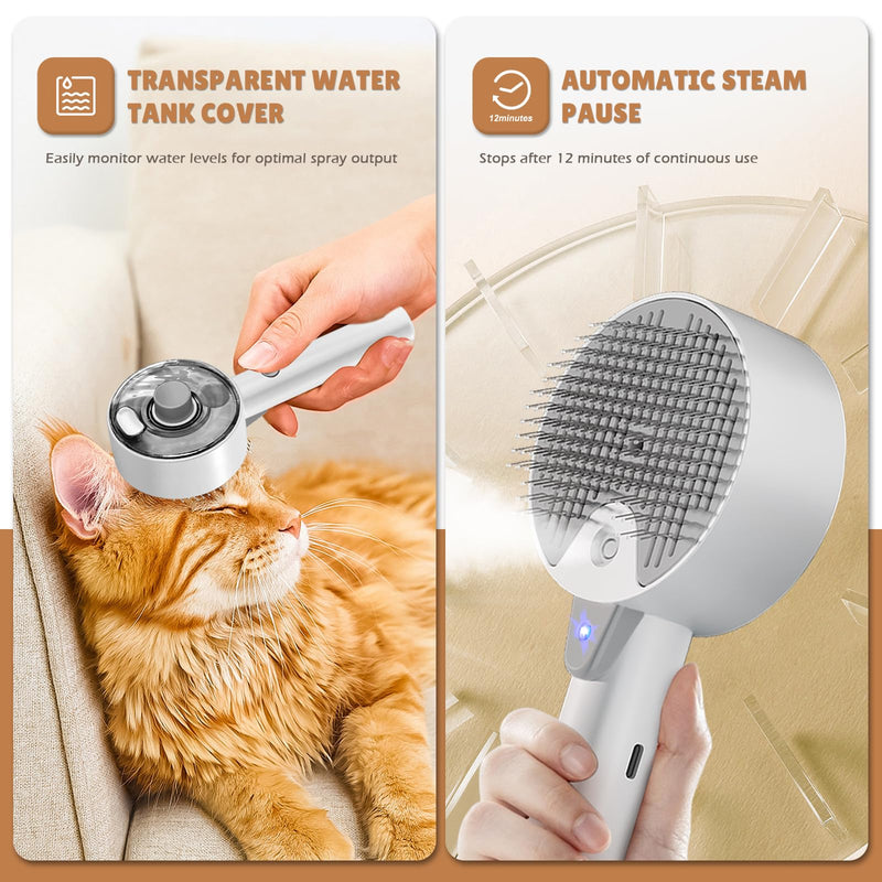 Cat Brush for Short Haired Cats & Long Hair Cat Steam Brush with 2 Water Spray Modes Self-Cleaning Dog Combs for Grooming Pet Steam Brushes with Release Button for Kitten Rabbit Gray - PawsPlanet Australia