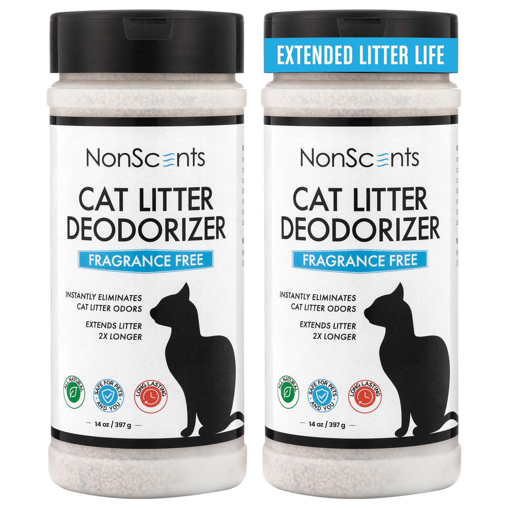 NonScents Cat Litter Deodorizer - Litter Box Odor Eliminator - Less Scooping Extends Kitty Litter Lifespan - Fragrance-Free Formula Eliminates Unpleasant Cat Odors - Fresh Scent Litter Pans (2-Pack) 14 Oz (Pack of 2)