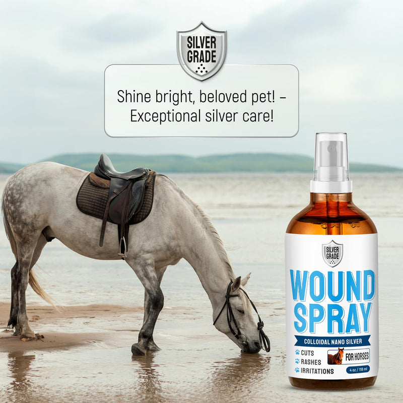 Horse Wound Care Spray with Silver – Wounds, Scratches, Cuts, Abrasions, Itching, Hot Spots, Skin Irritation – First Aid Solution and Breeds – 4 Oz Spray for Horses - PawsPlanet Australia