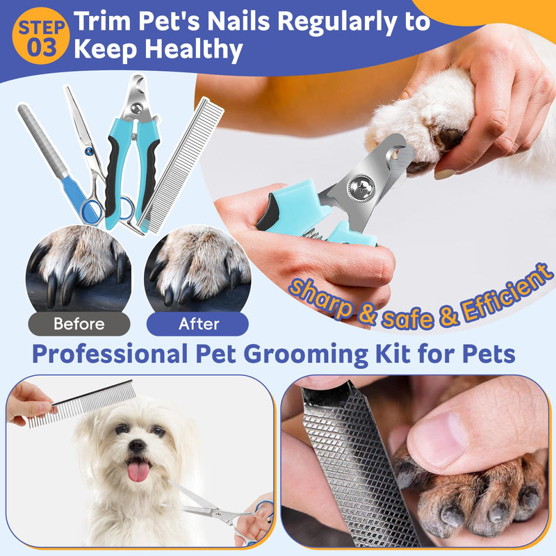 Dog Brush for Shedding 13pcs Bath Grooming Kit with Pet Nail Clipper and File - Dog Bath Brush Cat Grooming Supplies, Dematting Comb Bath Brush Shampoo Scrubber for Dogs and Cats Blue 13pcs - PawsPlanet Australia