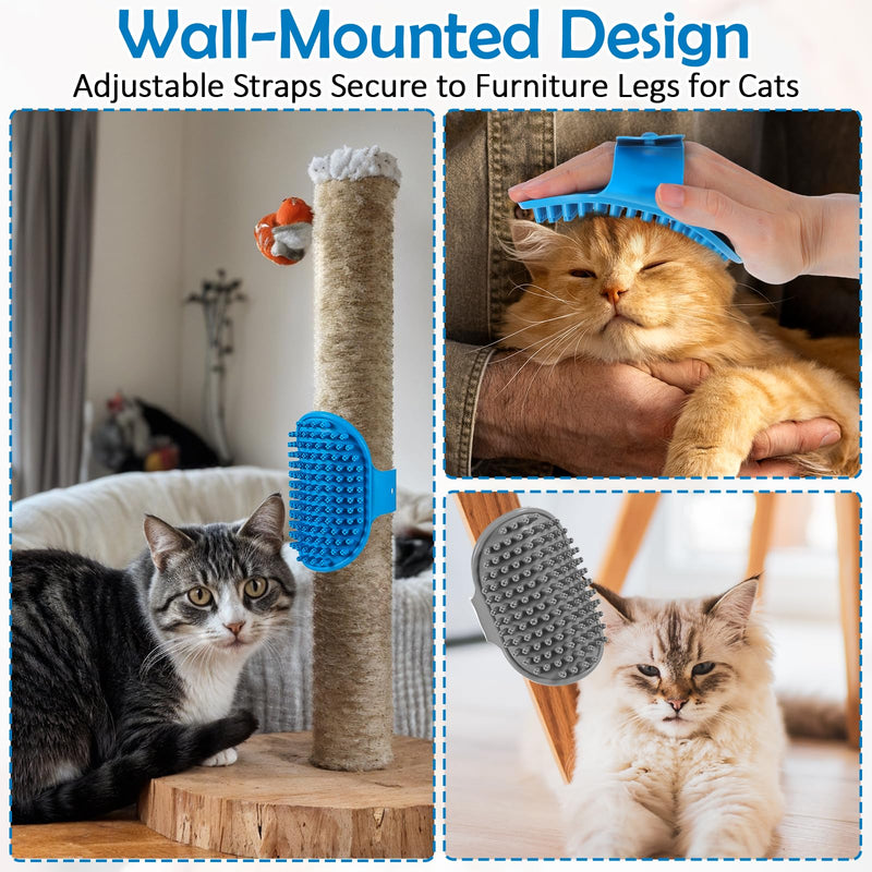 4Pcs Silicone Cat Self Groomer Brush, Wall Mounted Pet Massage Comb for Indoor Cats, Adjustable Furniture Leg Scratcher for Long Short Hair Cats - PawsPlanet Australia
