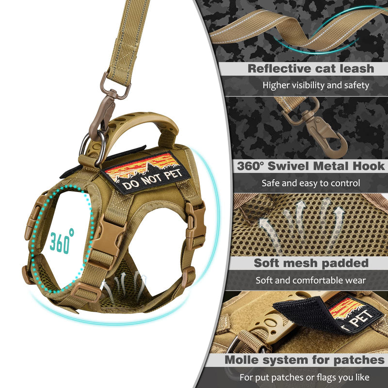 Tactical Cat Harness and Leash for Walking Esacpe Proof,Adjustable Soft Mesh Large Cat Vest with Rubber Handle Easy to Control,Molle Pathes L A-khaki - PawsPlanet Australia