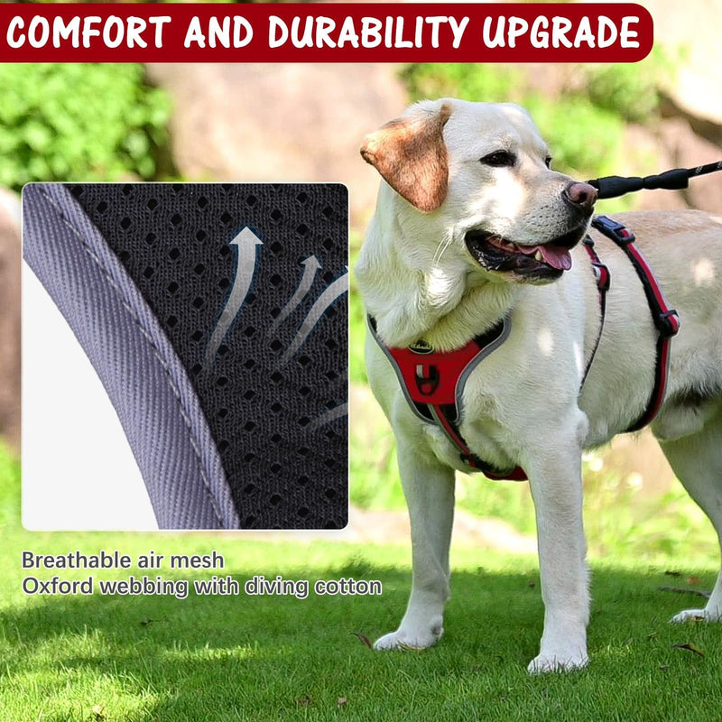 Mihachi Escape Proof Dog Harness - No Pull Dog Harness with Handle, Soft Padded Reflective and Adjustable Full Body Pet Harness Vest for Medium Large Dogs Walking Hiking Training, Red Large - PawsPlanet Australia