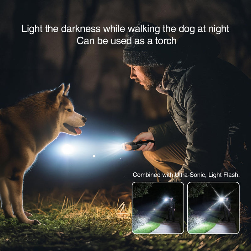 Ultrasonic Dog Trainer – 25 kHz Anti Barking Device for Dogs, Dual Modes & 30 ft Range, LED Flashlight, Safe Humane Dog Deterrent, USB-C Rechargeable 950 mAh Battery, Portable Training Tool