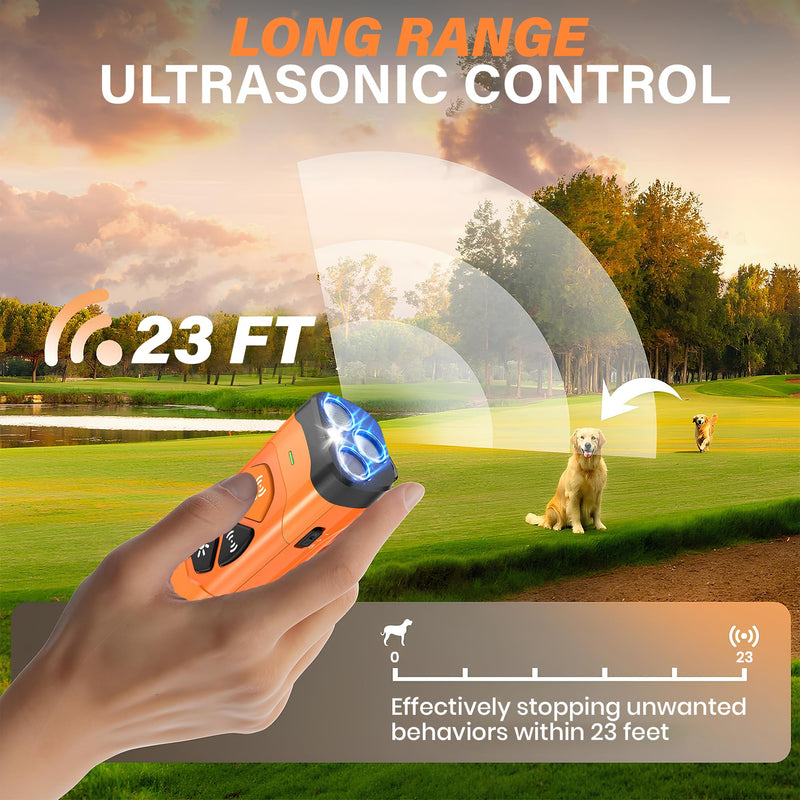 Ultrasonic Dog Bark Deterrent Device – Anti Barking Control with 3 Emitters, 4 Modes, USB-C Rechargeable, LED Flashlight – Humane No Bark Device for Training Indoor & Outdoor