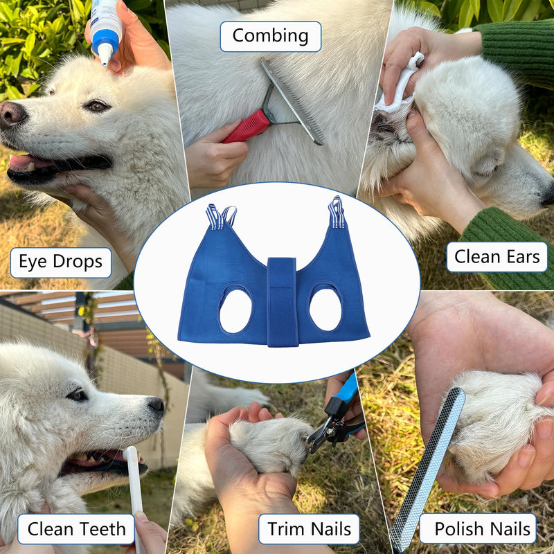 Dog Grooming Hammock Kit for Medium Dogs - Size: L, Hanging Cradle Sling for Nail Trimming Clipping, Blue LARGE for 45 LBS MAX