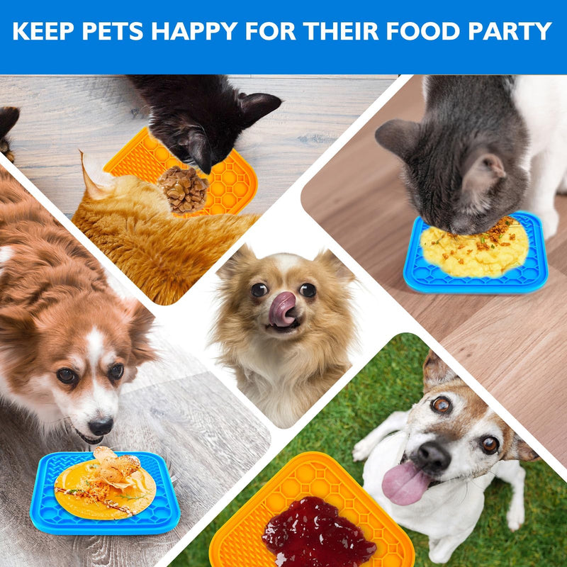 2 PCS Lick Mat for Dogs, Slow Feeder Licking Mat, Anxiety Relief Lick Pad with Suction Cups for Peanut Butter Food Treats Yogurt, Pets Bathing Grooming Training Calming Dog Bowl Mat Large 2PCS Blue+Orange - PawsPlanet Australia
