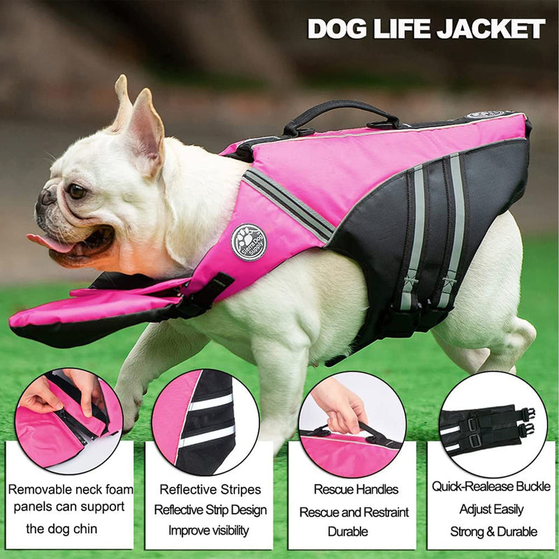 French Bulldog Life Jacket, Life Vest with Chin Float Rescue Handle for Corgi Pug, Adjustable High Visibility Flotation Swim Vest for Swimming Boating (Pink) Chest Girth 16.5"-29.5" Pink