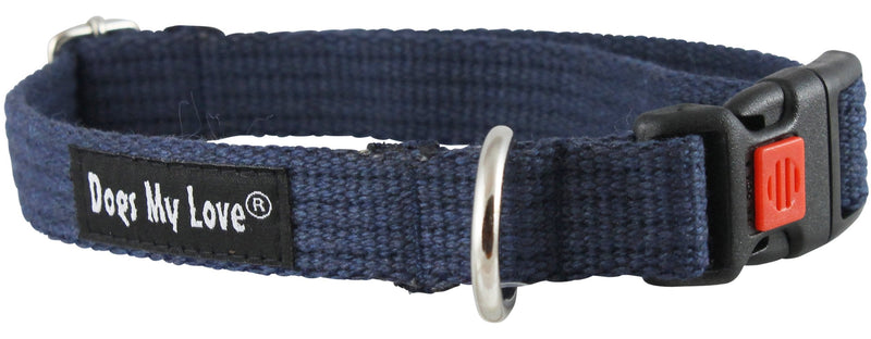 Dogs My Love Cotton Web Adjustable Dog Collar with Locking Device 4 Sizes Blue (Small: Neck 11.5"-15.5"; Width 1/2") Small: Neck 11.5"-15.5"; Width 1/2"