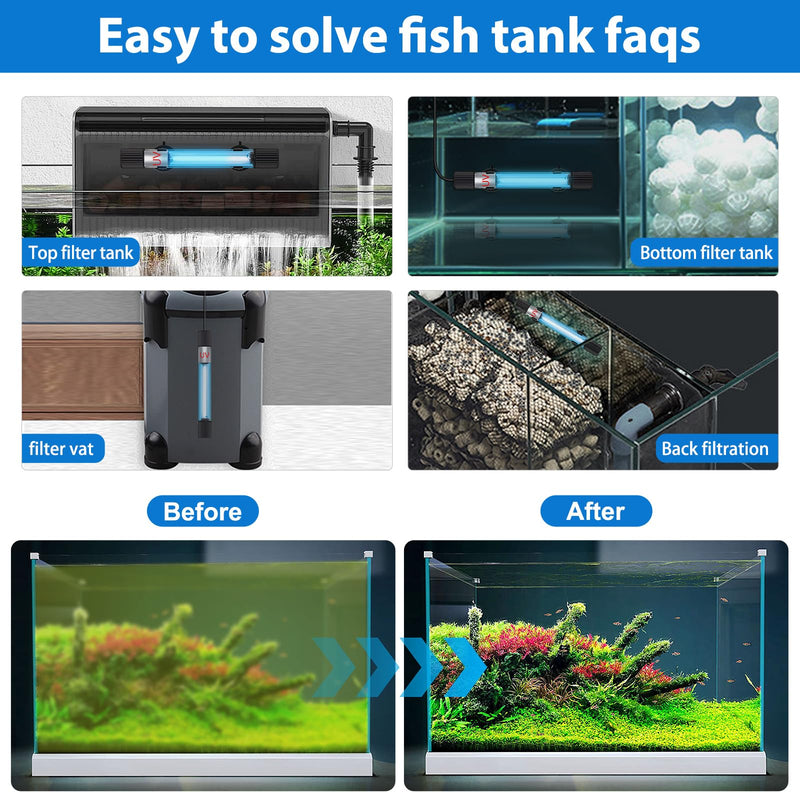 Aquarium Clean Light，11W Submersible Light with Test Card,Aquarium Water Clean Green Clear Waterproof Clean Lamp for for Sump Pond Filter Tank (11W)