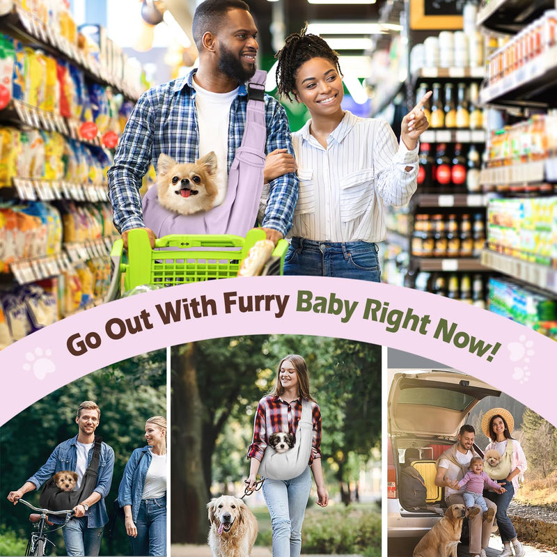 Pawaboo Dog Sling Carrier for Small Dogs, Reversible Hand Free Dog Carrier Sling with Adjustable Strap Buckle & Safety Leash, Soft Pouch and Tote, for Carry Small Dogs & Cats, Up to 12lbs,Light Purple Light Purple-Up to 12lbs - PawsPlanet Australia