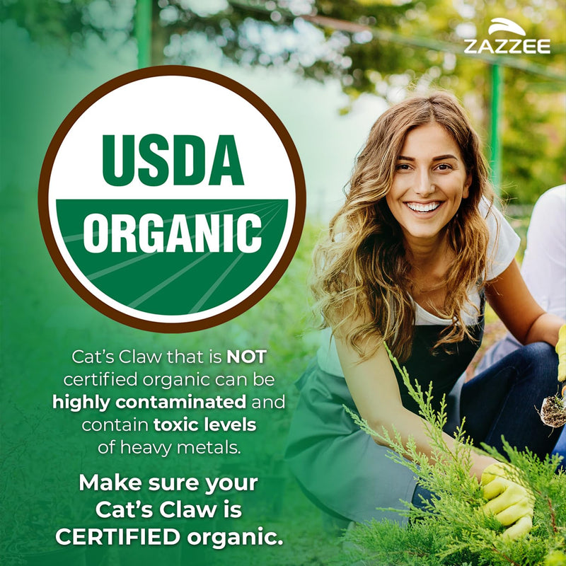 Zazzee USDA Organic Cat’s Claw 20:1 Extract, 1000 mg per Serving, 3% Alkaloids, 100 Vegan Capsules, Uncaria Tomentosa, Immune, Joint & Antioxidant Support, All-Natural, Non-GMO, Made in the USA - PawsPlanet Australia