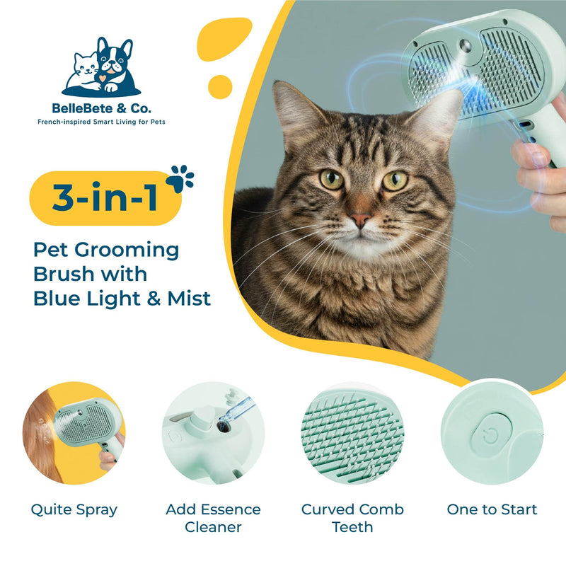 BelleBête & Co. Pet Steam Brush for Dog and Cat, Pet Hair Removal Grooming and Shedding Tool with One-Click Easy Self-Cleaning, USB Charging, No-Rinse Conditioning, Combs for Animals | Purple - PawsPlanet Australia