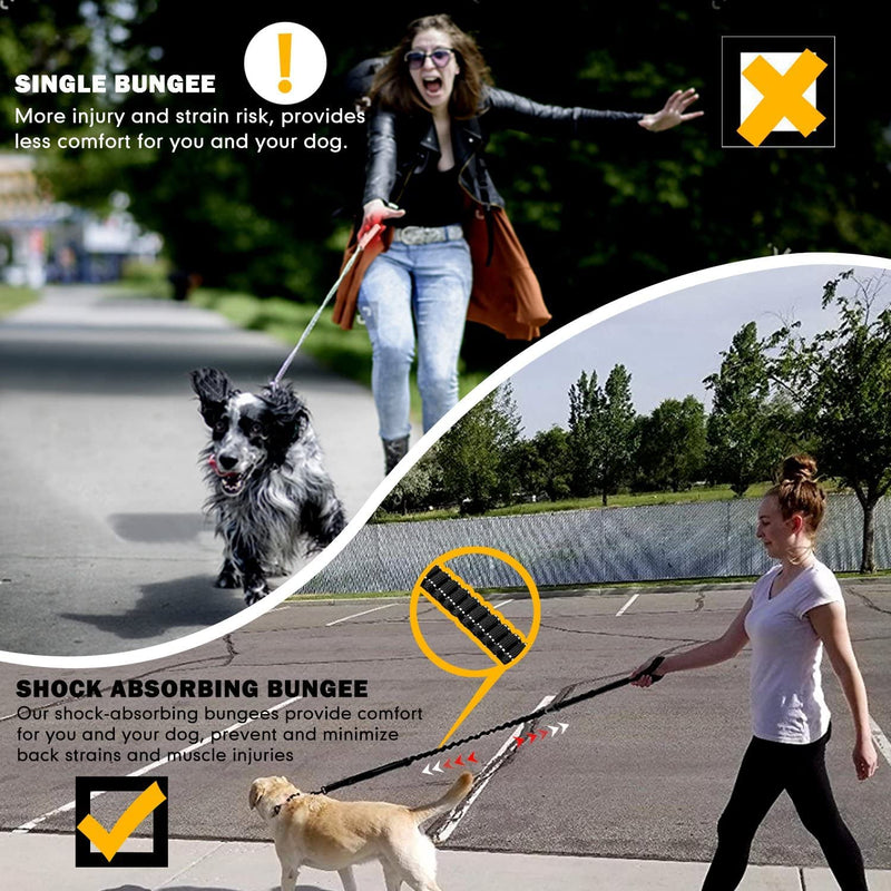 Heavy Duty Dog Leash for Large Dogs, 4-6FT Traffic Padded 2 Handles for Extra Control, Strong Shock Absorbing Bungee With Car Safety Buckle, Reflective for Night Walking Navy Blue - PawsPlanet Australia