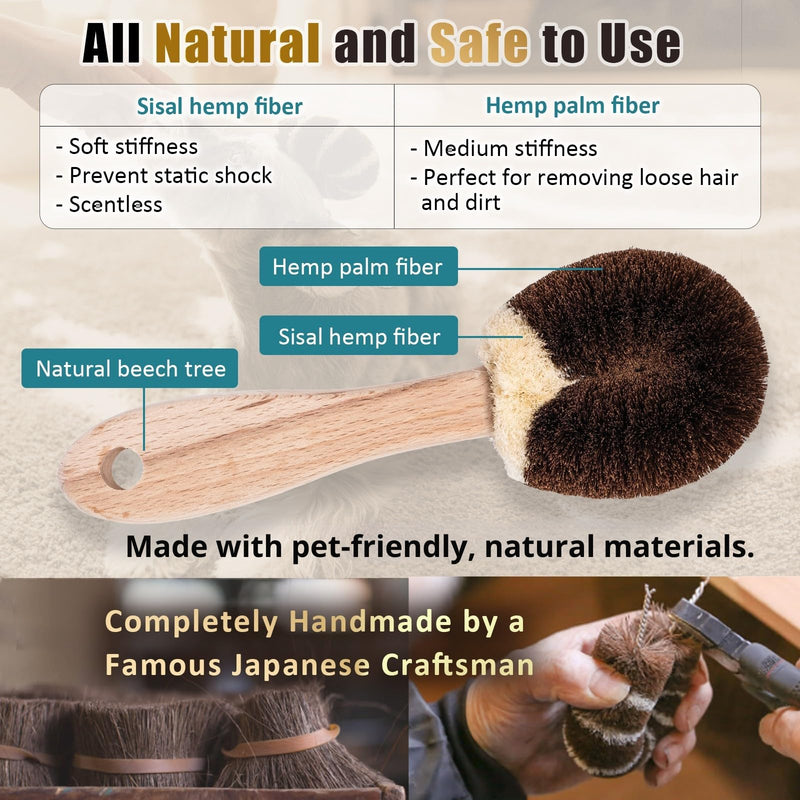 Natural Tawashi Dog Grooming & Massage Brush – Made in Japan, Gentle Palm Fiber Brush for Dogs, Relaxing Skin Stimulation, Low Static, Wooden Handle, Daily Dog Care Tool (Large Dog) Large dog