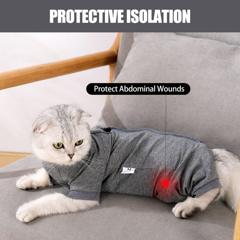 LIANZIMAU Cat Recovery Suit for Male Female Cat Surgery Vest Long Sleeve Cat Bodysuit Onesies Prevent Shedding Pet Clothing E-Collar Alternative L New Grey