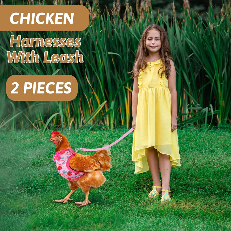2 Pcs Adjustable Chicken Harness and Leash Set, Comfortable Chicken Vest Elastic Hen Vest with Strawberry Pineapple Print for Small Pets Duck Goose Hen Training Walking Supplies - PawsPlanet Australia