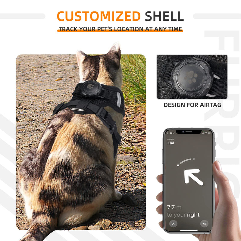 AirTag Cat Harness and Leash for Walking, Integrated Cat Vest with 100% Waterproof Air Tag Holder, Escape Proof Reflective Adjustable Vest Harnesses with Apple Air Tag Case for Cats, Kittens, Puppies Small Black - PawsPlanet Australia