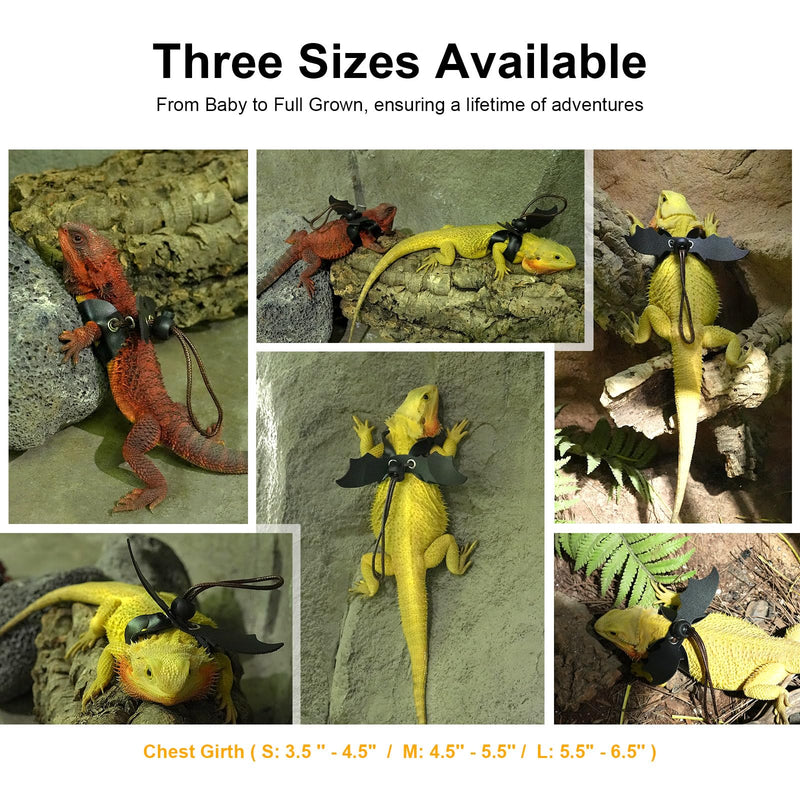 Bearded Dragon Harness and Leash Set, Adjustable Harness Soft Leather-3 Sizes (S, M, L) with Black Wing, Upgrade Lizard Reptile Leash Harness for Bearded Dragon,Lizard, Iguana or Gecko - PawsPlanet Australia