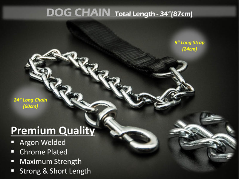 6mm Thick Heavy Duty DOG CHAIN Leads NYLON STRAP – Chew Proof Hook, Outdoor Camping Accessories, Leashes, Training Lead for Dogs – SHORT CHAIN for Large Dogs (Black, 500gm) Black 6mm