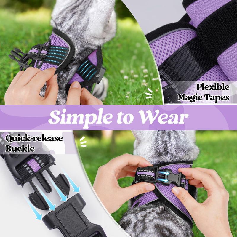 rabbitgoo Cat Harness and Leash Set for Walking Escape Proof, Adjustable Soft Kittens Vest with Reflective Strip for Cats, Comfortable Outdoor Vest, Light Purple, S Small - PawsPlanet Australia