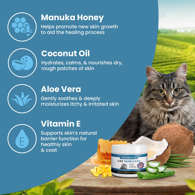 Cat Paw Balm Cat Cream 8 oz: Hot Spot Treatment for Cats Dermatitis, Mange Treatment, Cat Itchy Skin Relief for Dry Skin, Pet Wound Care, Natural Allergy Relief with Manuka Honey, Aloe Vera, Vitamin E 8 Ounces - PawsPlanet Australia