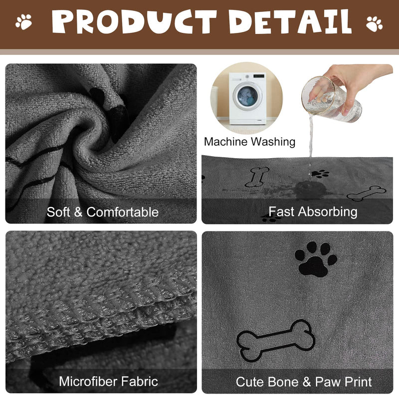 Chumia 4 Pcs Dog Towels for Drying Dog Puppy Bulk Microfiber Absorbent Paw Towel Pet Bathing Supplies Quick Drying for Medium Cats Pets Shower(24 x 40 Inch,Gray) 24 x 40 Inch Gray - PawsPlanet Australia