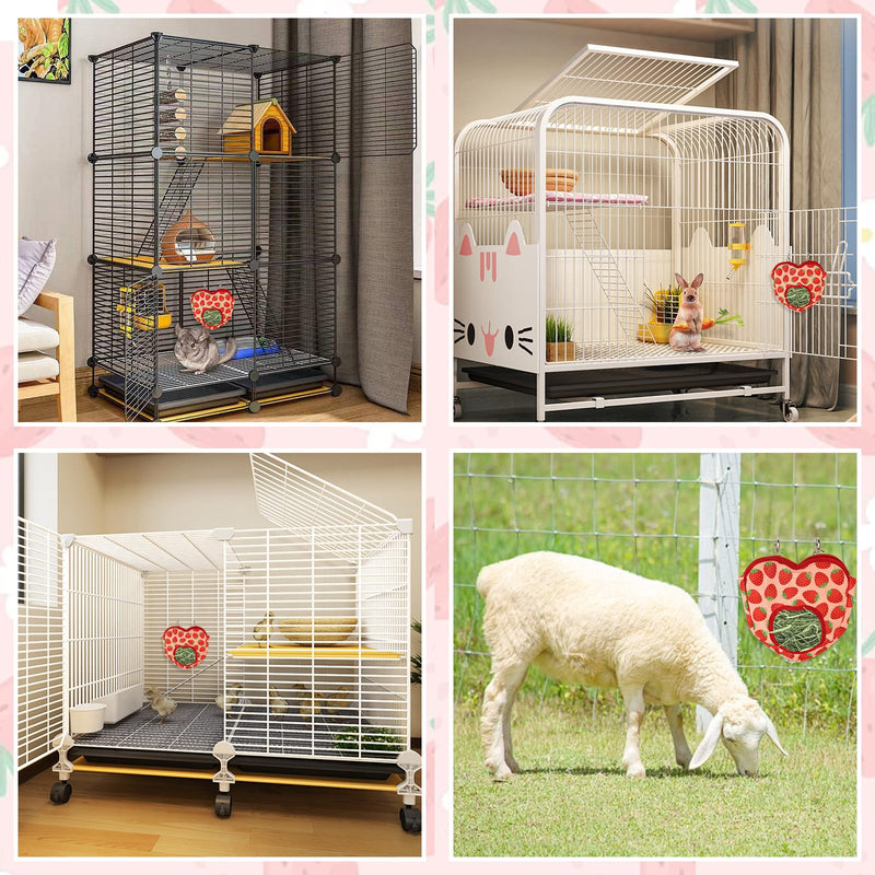 Rabbit Hay Feeder Bag Strawberry Guinea Pig Hanging Hay Feeding Bag with Hole Pet Storage Dispenser for Chinchilla Hamster Bunny Small Pet Animals - PawsPlanet Australia