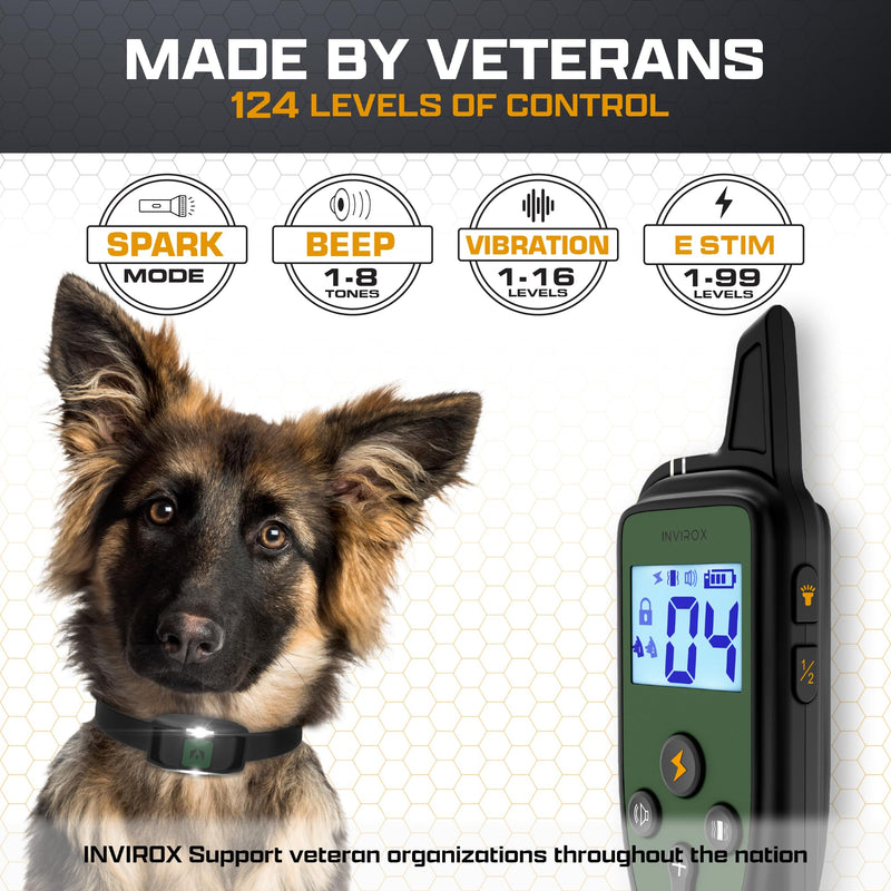 INVIROX Dog Training Collar with Remote [Spark K9] 1100 Yard Range, 124 Levels of Control, Beep, Vibration & E-Stim Modes, IP67 Waterproof E Collar for Dogs Training Spark K9 - PawsPlanet Australia
