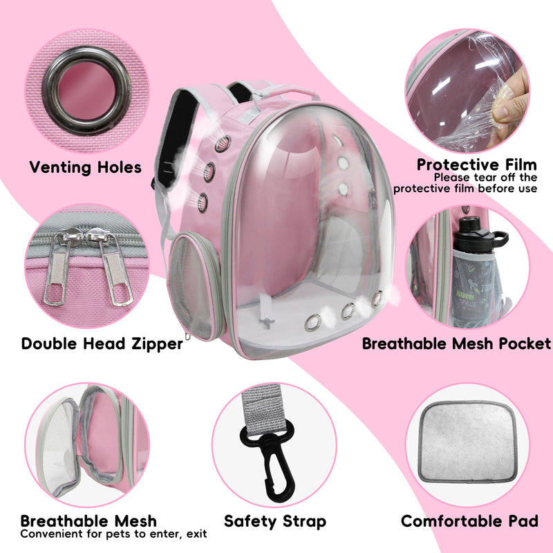Cat Backpack, Airline Approved Bubble Carrying Bag for Small Medium Dogs Cats, Space Capsule Pet Carrier Dog Hiking Backpack Travel Carrier (Pink) Pink - PawsPlanet Australia