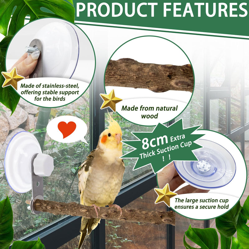 2 Pcs Natural Bird Perch Stand with Suction Cup Window Birds Perch for Window Mirror Car Shower Ceramic Tiles Bath Wood Training Perch, for Bird, Cockatoo, Macaw, Parakeet - PawsPlanet Australia