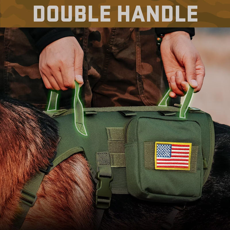 Forestpaw Dog Harness Medium Sized,Tactical Dog Harness with Handle,No Pull Military Style Service Dog Vest with Pockets Adjustable for Medium Large Dogs,Green,Chest 21.5-45" L:Chest 21.5-45",Fit 28-140lbs Green - PawsPlanet Australia