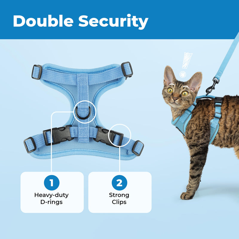 Voyager Escape-Proof Step-in Lock Cat Harness & 5ft Neoprene-Handle Leash Set All-Weather Mesh with Reflective Stitching for Small to Large Cats by Best Pet Supplies, Baby Blue (327), XXXS Baby Blue (327) XXXS (Chest: 10.5 - 13") - PawsPlanet Australia