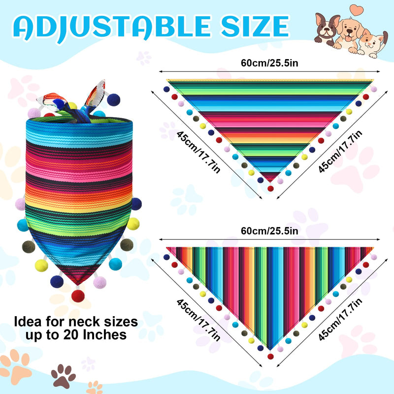 2 Pcs Mexican Dog Bandana Multicolor Cinco De Mayo Fiesta Dog Scarf Summer Mexican Dog Triangle Bib Adjustable Pet Neckerchief with Pom Poms for Small Medium Dogs Cats Pets - PawsPlanet Australia