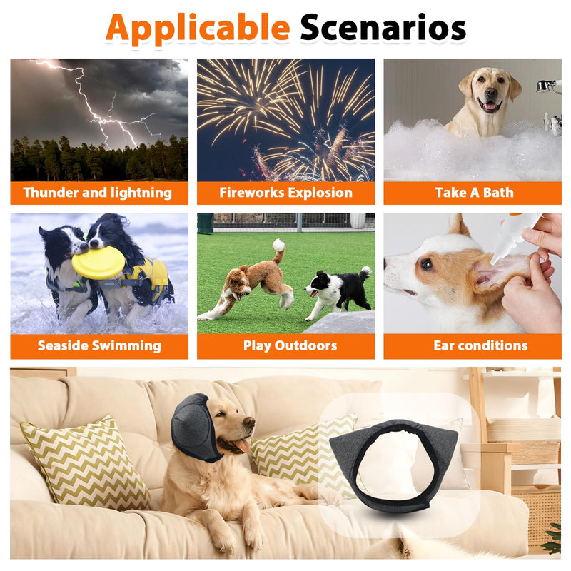 Waterproof Dog Earmuffs - Anti-Vibration Earmuffs for Grooming, Noise and Hematoma Relief, Soothing Hood Design for Bathing, Drying and Swimming (Grey, L)