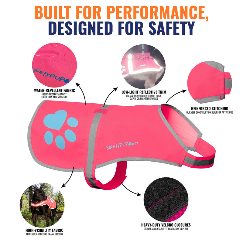 SafetyPUP XD Dog Reflective Vest – Hi-Vis Fluorescent Visibility That Helps to Safeguard Your Pet On/Off Leash in Urban & Rural Areas (Pink, X-Large) Pink - PawsPlanet Australia