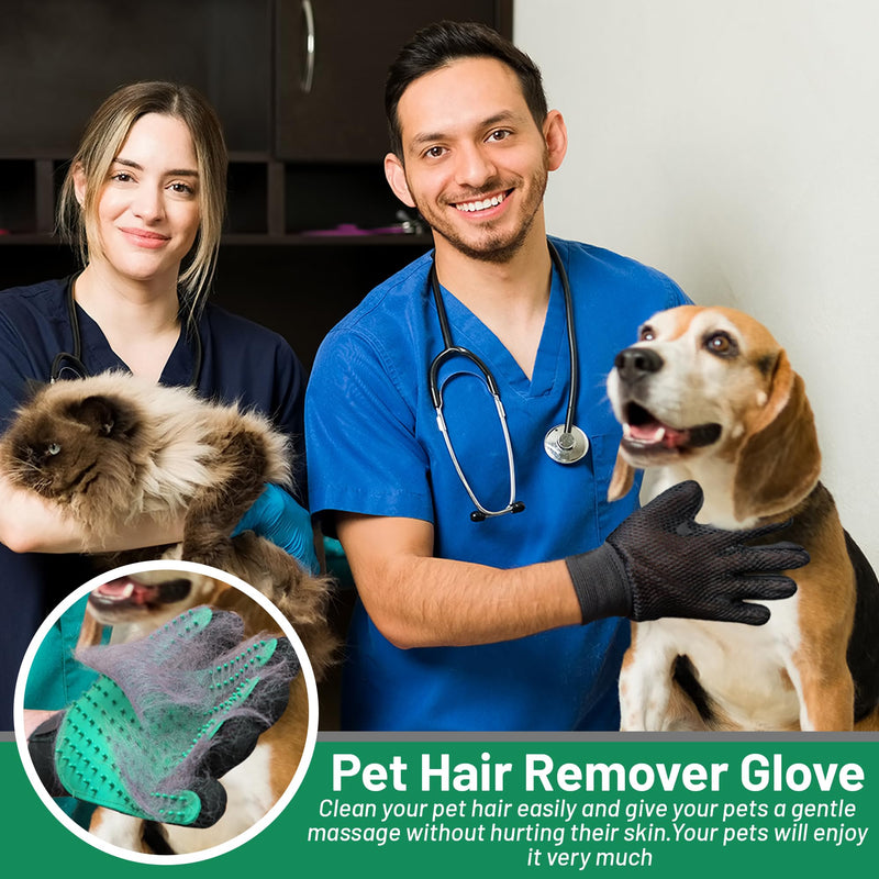 Upgrade Pet Grooming Gloves, Grooming Gloves for Dogs, Cats, Rabbits & Horses with Long and Short Hair, Efficient Pets Hair Remover Mittens - 1 Pair (Green) Green - PawsPlanet Australia