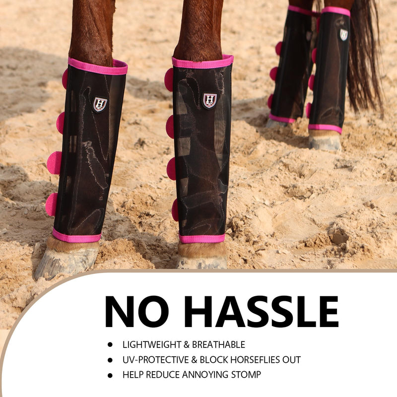 Harrison Howard Loose-Fitting Horse Fly Leggings Breathable, Tear-Resistant Fine Mesh Leg Guards Stay-on Comfortable Fly Boots (Set of 4) Magenta Large - PawsPlanet Australia