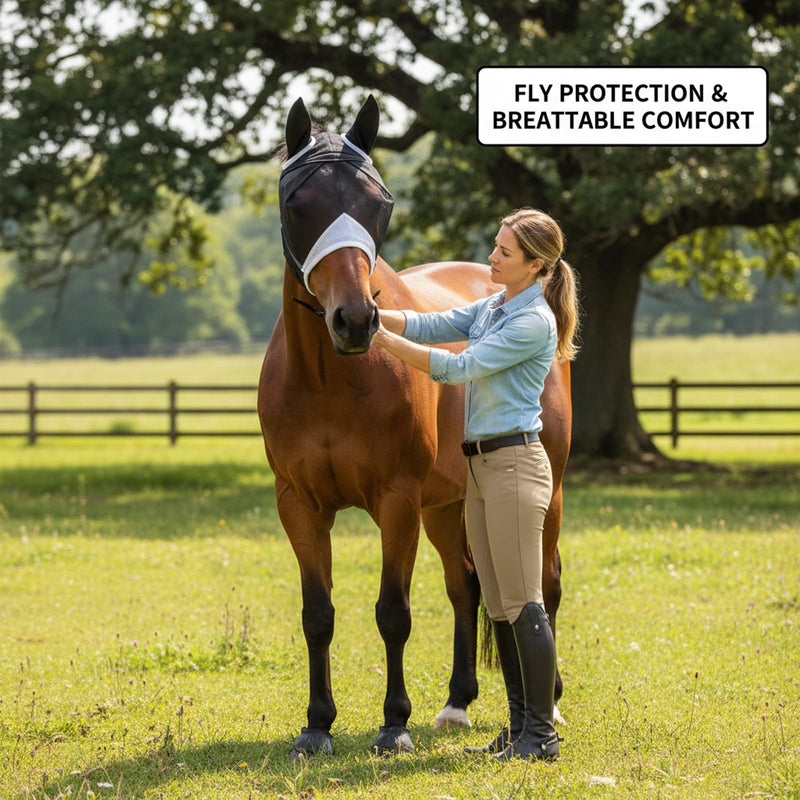 Fly Masks for Horses, Horse Fly Mask, Fly Protection for Outdoor Grazing and Hot Weather Riding, Comfortable Fit for Horses
