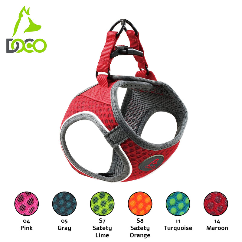 DOCO Athletica Small Dog Quick FIT Mesh Harness │ 2 Leash Clips, Heavy Duty No Choke Vest, Lightweight Reflective (Dogs and Puppies Under 30 lbs) Medium (Chest: 16-17") Red - PawsPlanet Australia