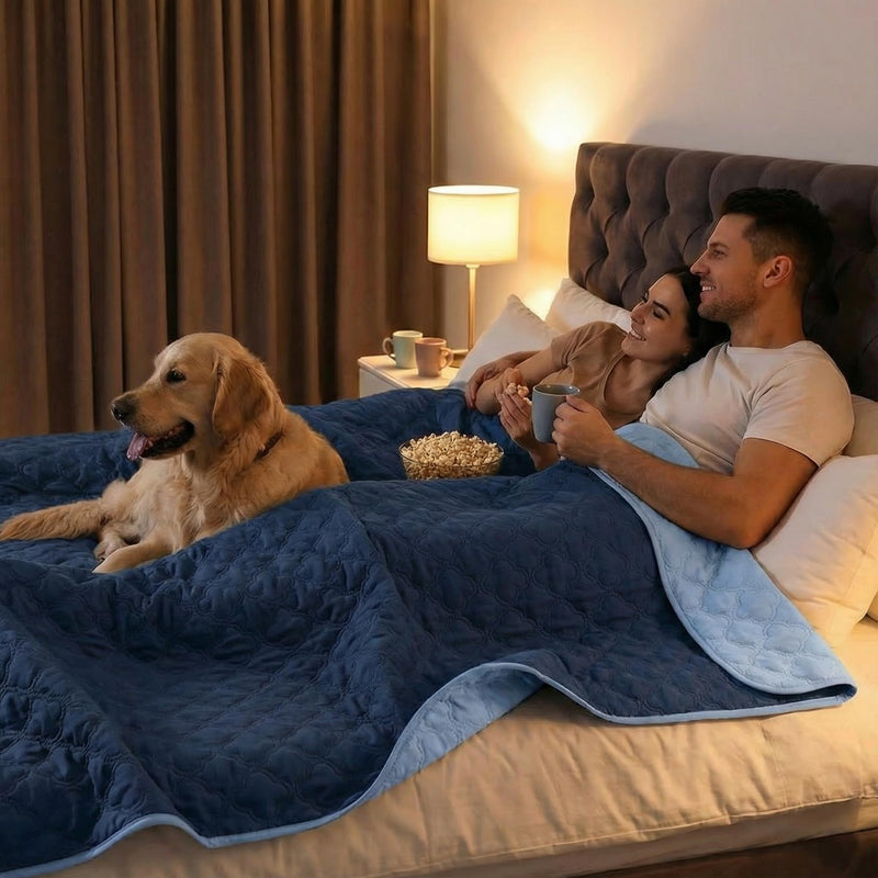 Waterproof Dog Blanket, Couch Cover for Dogs Washable, Reversible Dog Bed Cover, Couch Furniture Protector. (Dark＆Light Blue, 68 X 82 Inch - 1 Pack) Dark＆light Blue - PawsPlanet Australia