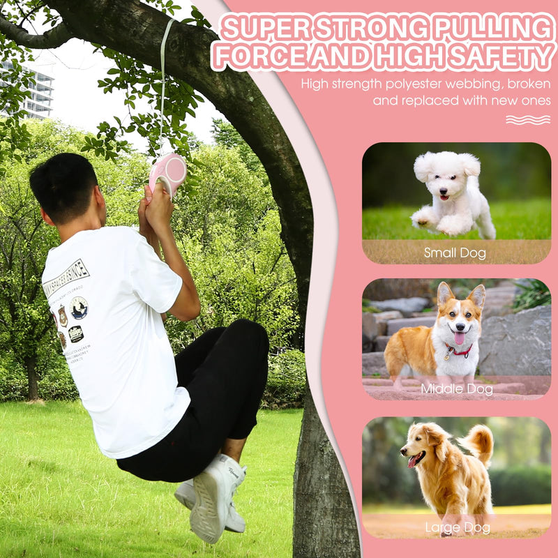 Upgraded Retractable Dog Leash with Chew Proof Cable and Poop Bag Dispenser, 16Ft Heavy Duty Dog Leash for Small Medium Large Dogs up to 120lbs, 360° No Tangle Pink - PawsPlanet Australia